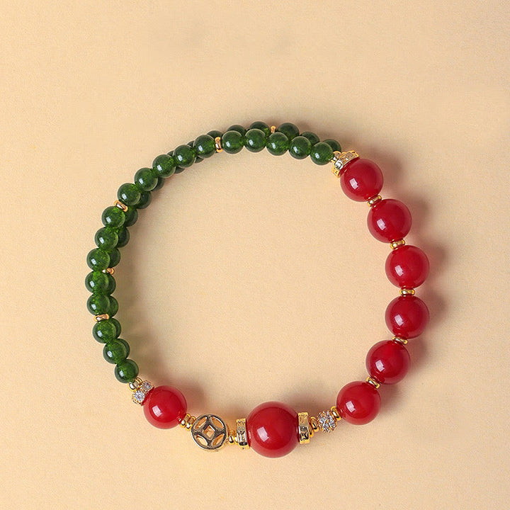 Bracelet calme en agate rouge naturelle à double tour et calcédoine verte - image 1