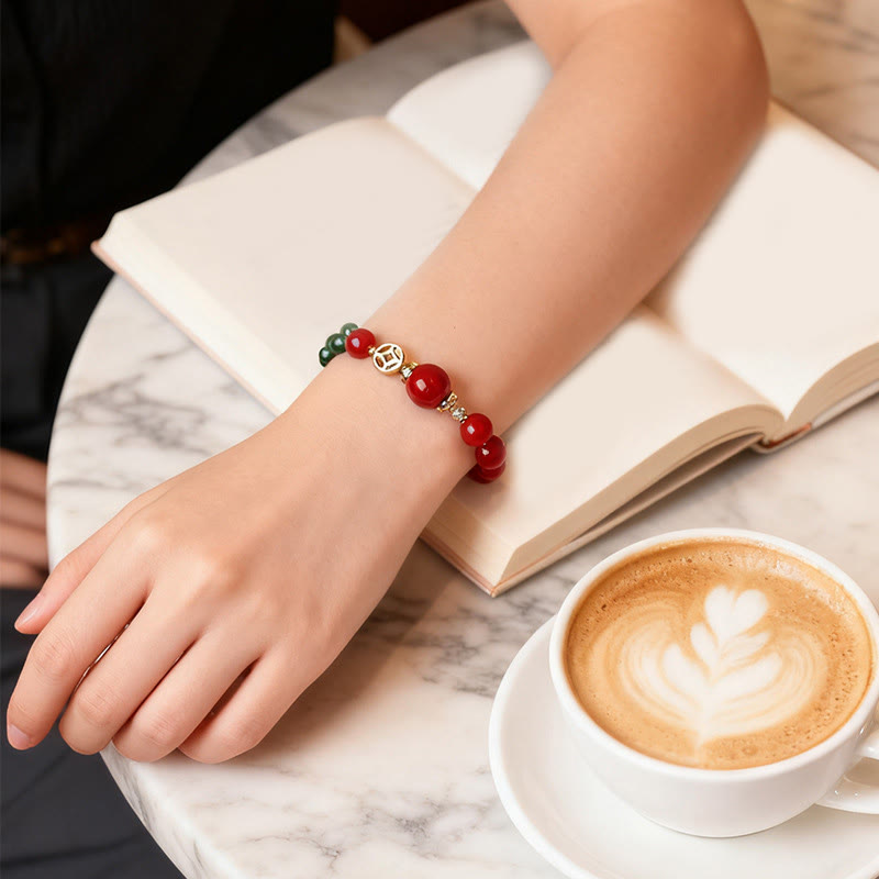 Bracelet calme en agate rouge naturelle à double tour et calcédoine verte - image 7