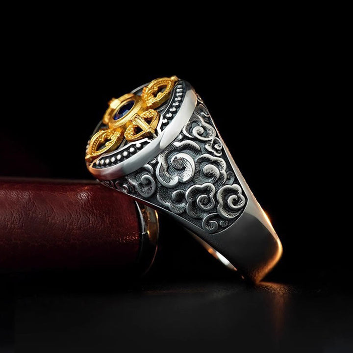 Bague d'équilibre réglable en cuivre avec motif de croix tibétaine Vajra et nuages ​​de bon Buddha Stones - image 1