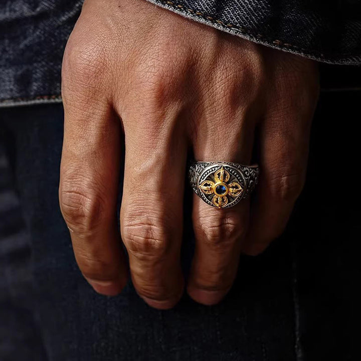 Bague d'équilibre réglable en cuivre avec motif de croix tibétaine Vajra et nuages ​​de bon Buddha Stones - image 4