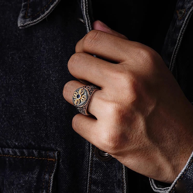 Bague d'équilibre réglable en cuivre avec motif de croix tibétaine Vajra et nuages ​​de bon Buddha Stones - image 3