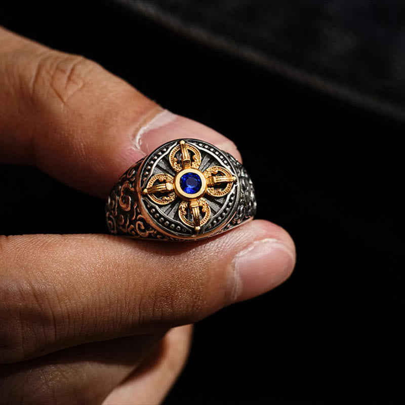 Bague d'équilibre réglable en cuivre avec motif de croix tibétaine Vajra et nuages ​​de bon Buddha Stones - image 2