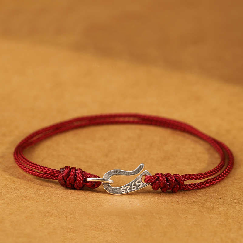 Bracelet en argent sterling 925 avec crochet et Buddha Stones, cordon rouge résistant et coloré - Cramoisi - 20 cm - image 0