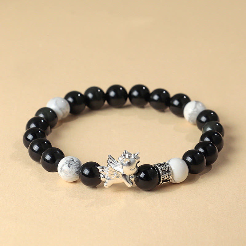 Bracelet de force Bodhi Seed en obsidienne noire naturelle en argent sterling 999 et Buddha Stones - Obsidienne noire (circonférence du poignet : 13-15 cm) - image 0