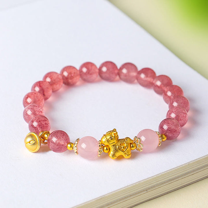 Bracelet de protection Buddha Stones Année du Cheval en cristal rose citrine 8 mm et quartz fraise - image 14