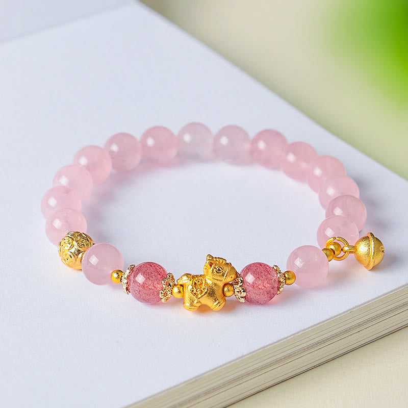 Bracelet de protection Buddha Stones Année du Cheval en cristal rose citrine 8 mm et quartz fraise - image 8