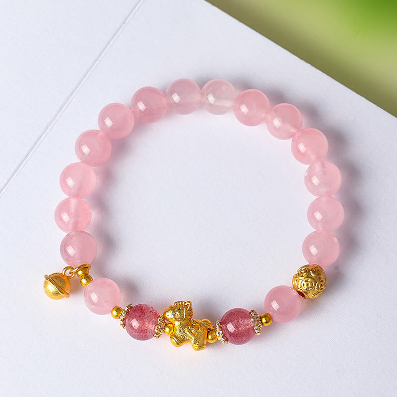 Bracelet de protection Buddha Stones Année du Cheval en cristal rose citrine 8 mm et quartz fraise - image 7