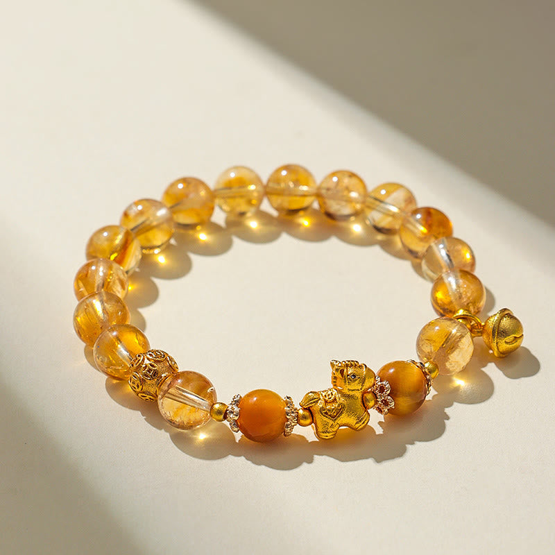 Bracelet de protection Buddha Stones Année du Cheval en cristal rose citrine 8 mm et quartz fraise - Citrine (Tour de poignet : 13-15 cm) - image 0