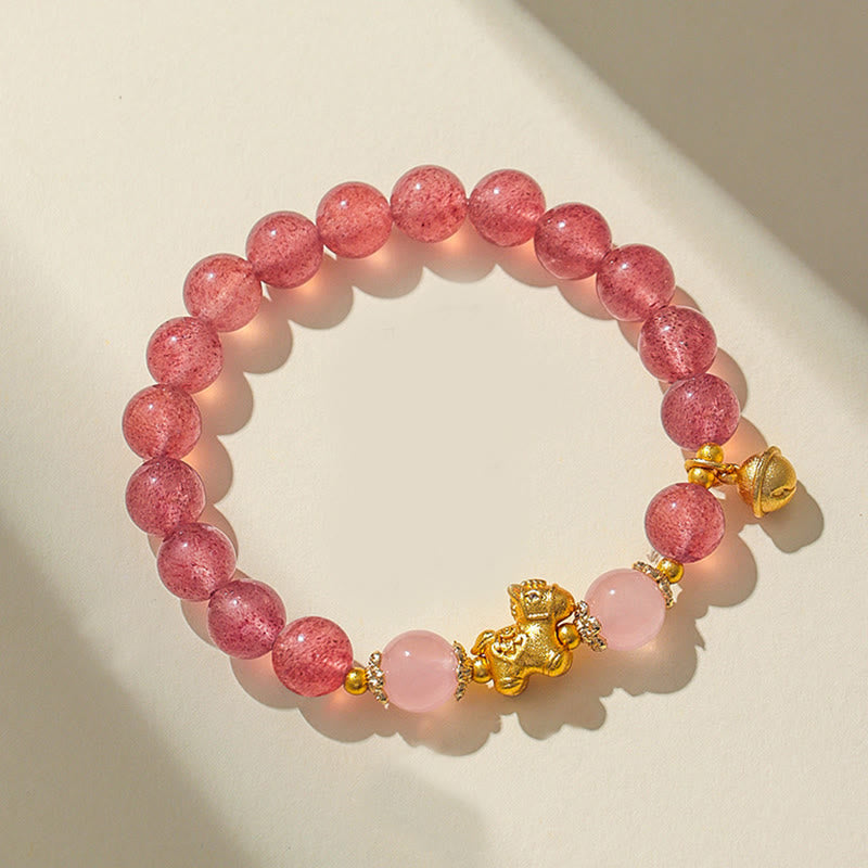 Bracelet de protection Buddha Stones Année du Cheval en cristal rose citrine 8 mm et quartz fraise - Quartz fraise (Tour de poignet : 13-15 cm) - image 11