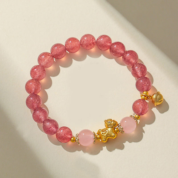 Bracelet de protection Buddha Stones Année du Cheval en cristal rose citrine 8 mm et quartz fraise - Quartz fraise (Tour de poignet : 13-15 cm) - image 11