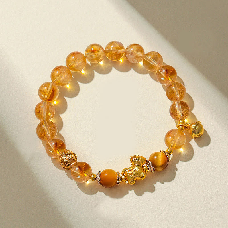 Bracelet de protection Buddha Stones Année du Cheval en cristal rose citrine 8 mm et quartz fraise - image 1