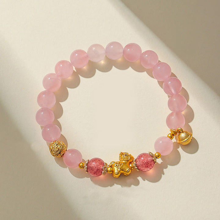 Bracelet de protection Buddha Stones Année du Cheval en cristal rose citrine 8 mm et quartz fraise - Cristal rose (tour de poignet : 13-15 cm) - image 6