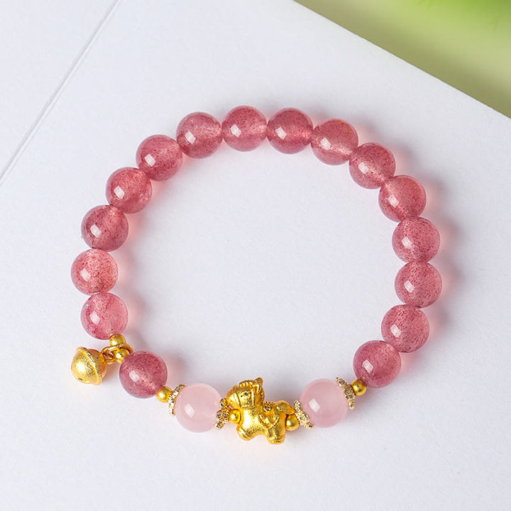 Bracelet de protection Buddha Stones Année du Cheval en cristal rose citrine 8 mm et quartz fraise - image 13