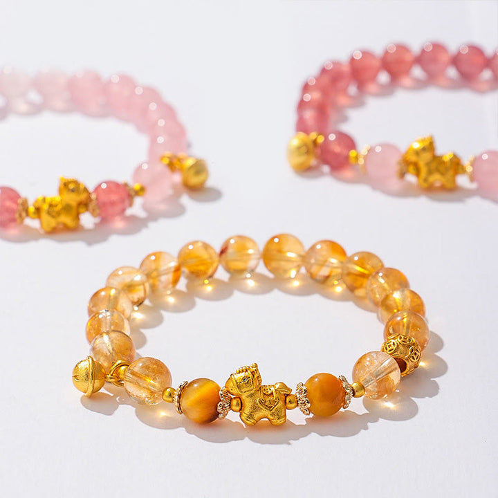 Bracelet de protection Buddha Stones Année du Cheval en cristal rose citrine 8 mm et quartz fraise - image 16