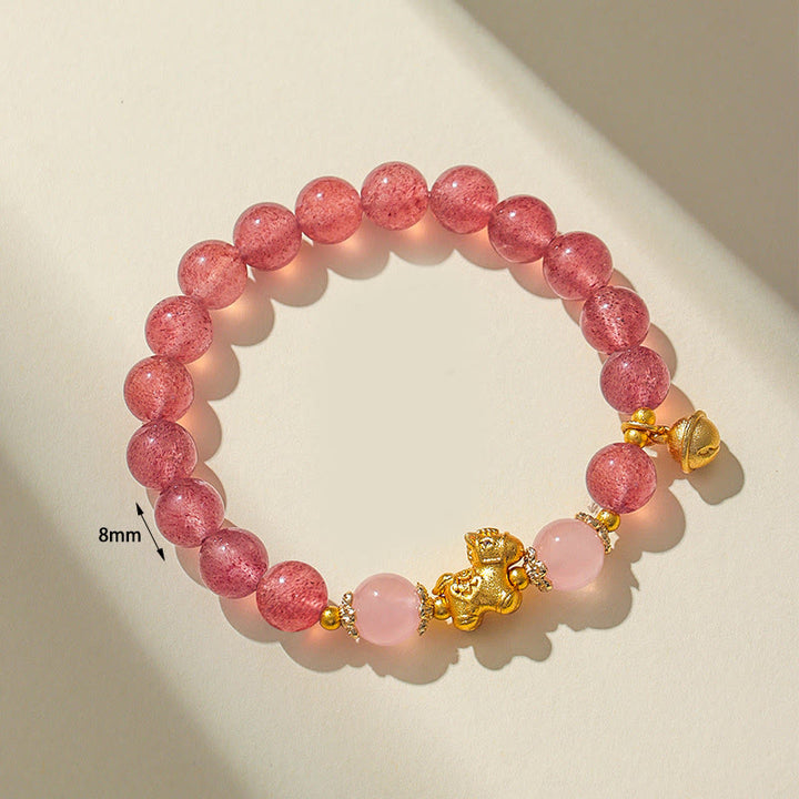 Bracelet de protection Buddha Stones Année du Cheval en cristal rose citrine 8 mm et quartz fraise - image 12