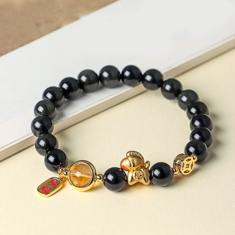 Bracelet de force en obsidienne noire naturelle de 8 mm, agate rouge et cristal rose, Année du Buddha Stones - image 2