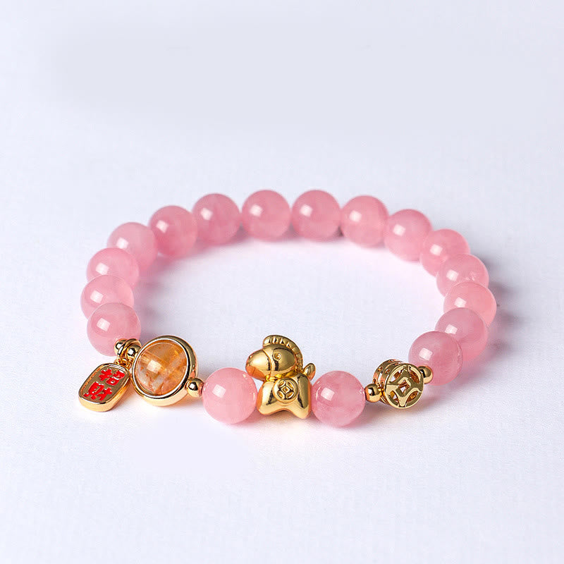 Bracelet de force en obsidienne noire naturelle de 8 mm, agate rouge et cristal rose, Année du Buddha Stones - Cristal rose (Tour de poignet : 13-15 cm) - image 10
