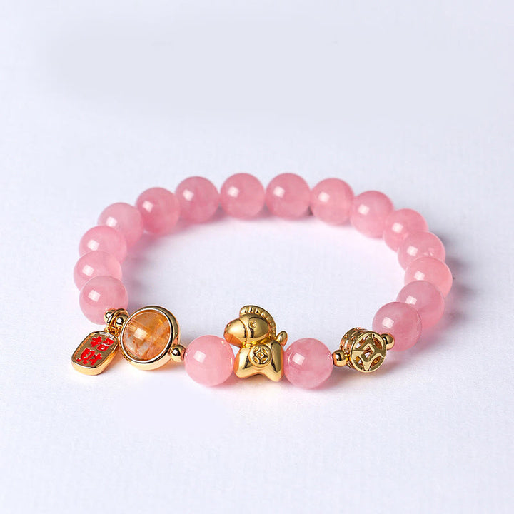 Bracelet de force en obsidienne noire naturelle de 8 mm, agate rouge et cristal rose, Année du Buddha Stones - Cristal rose (Tour de poignet : 13-15 cm) - image 10