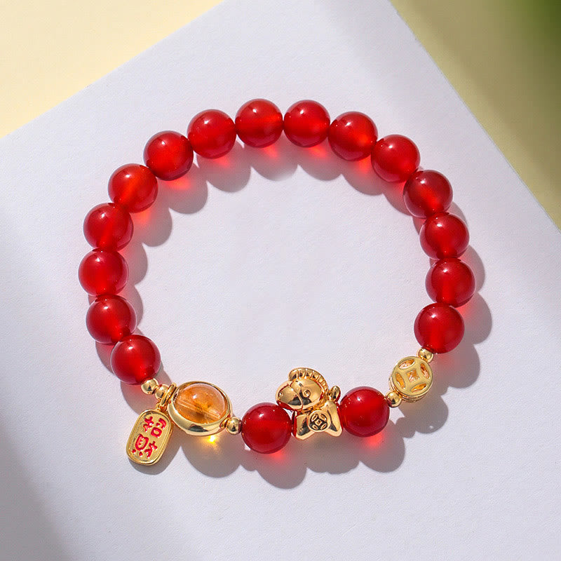 Bracelet de force en obsidienne noire naturelle de 8 mm, agate rouge et cristal rose, Année du Buddha Stones - image 8