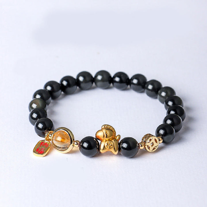 Bracelet de force en obsidienne noire naturelle de 8 mm, agate rouge et cristal rose, Année du Buddha Stones - Obsidienne noire (Tour de poignet : 13-15 cm) - image 0