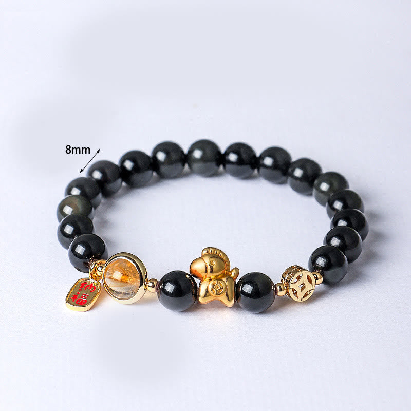 Bracelet de force en obsidienne noire naturelle de 8 mm, agate rouge et cristal rose, Année du Buddha Stones - image 1