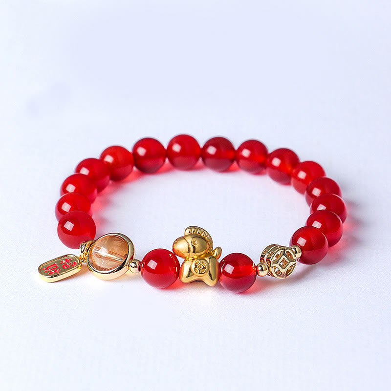 Bracelet de force en obsidienne noire naturelle de 8 mm, agate rouge et cristal rose, Année du Buddha Stones - Agate rouge (Tour de poignet : 13-15 cm) - image 5