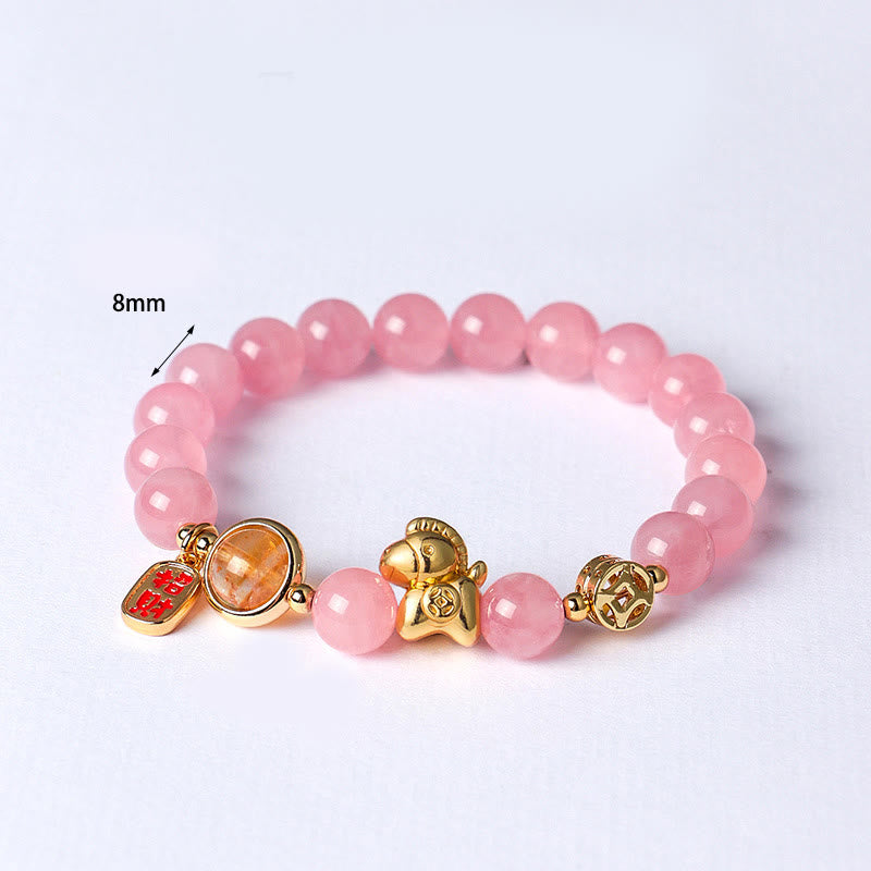 Bracelet de force en obsidienne noire naturelle de 8 mm, agate rouge et cristal rose, Année du Buddha Stones - image 11