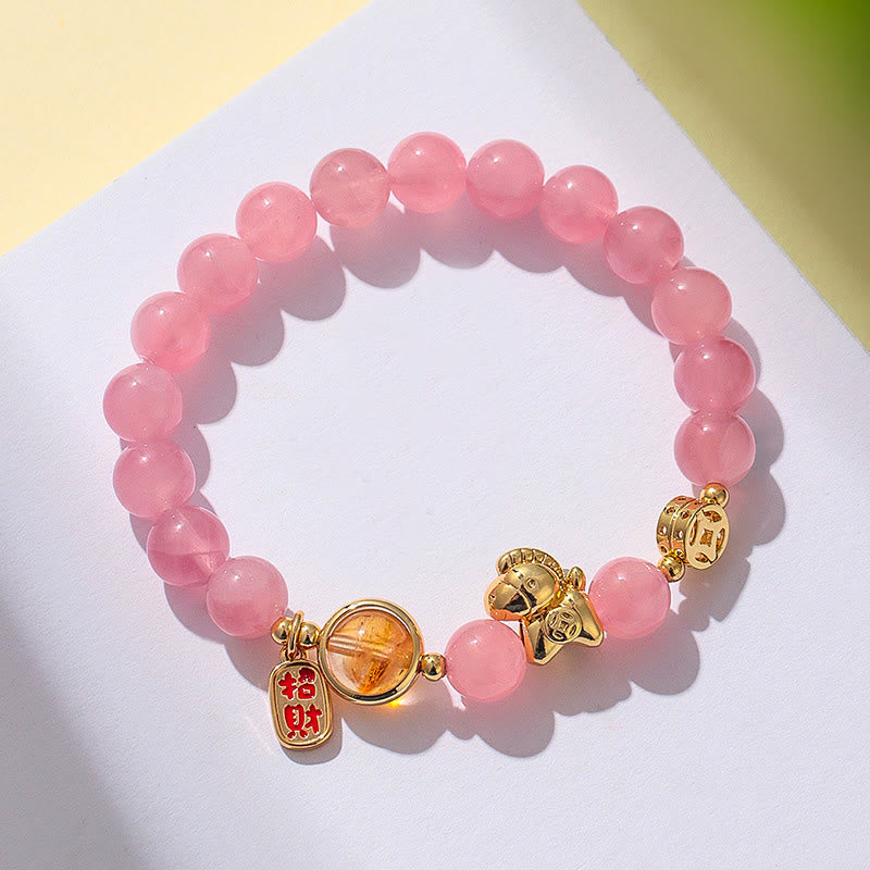 Bracelet de force en obsidienne noire naturelle de 8 mm, agate rouge et cristal rose, Année du Buddha Stones - image 14