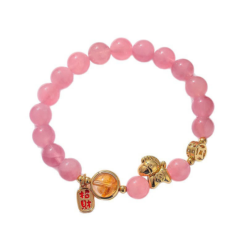 Bracelet de force en obsidienne noire naturelle de 8 mm, agate rouge et cristal rose, Année du Buddha Stones - image 15