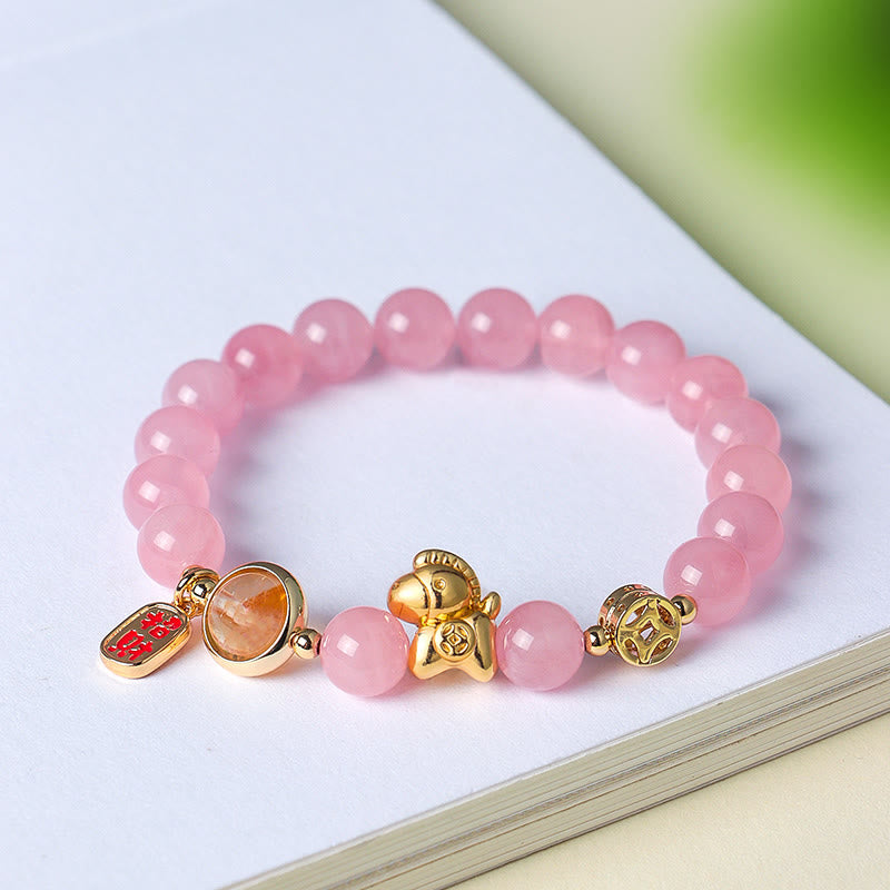 Bracelet de force en obsidienne noire naturelle de 8 mm, agate rouge et cristal rose, Année du Buddha Stones - image 12