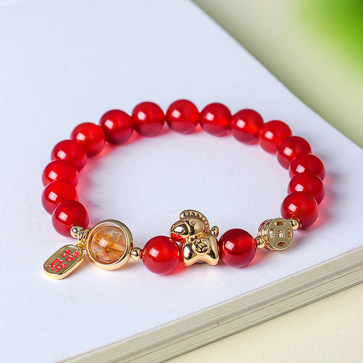 Bracelet de force en obsidienne noire naturelle de 8 mm, agate rouge et cristal rose, Année du Buddha Stones - image 7