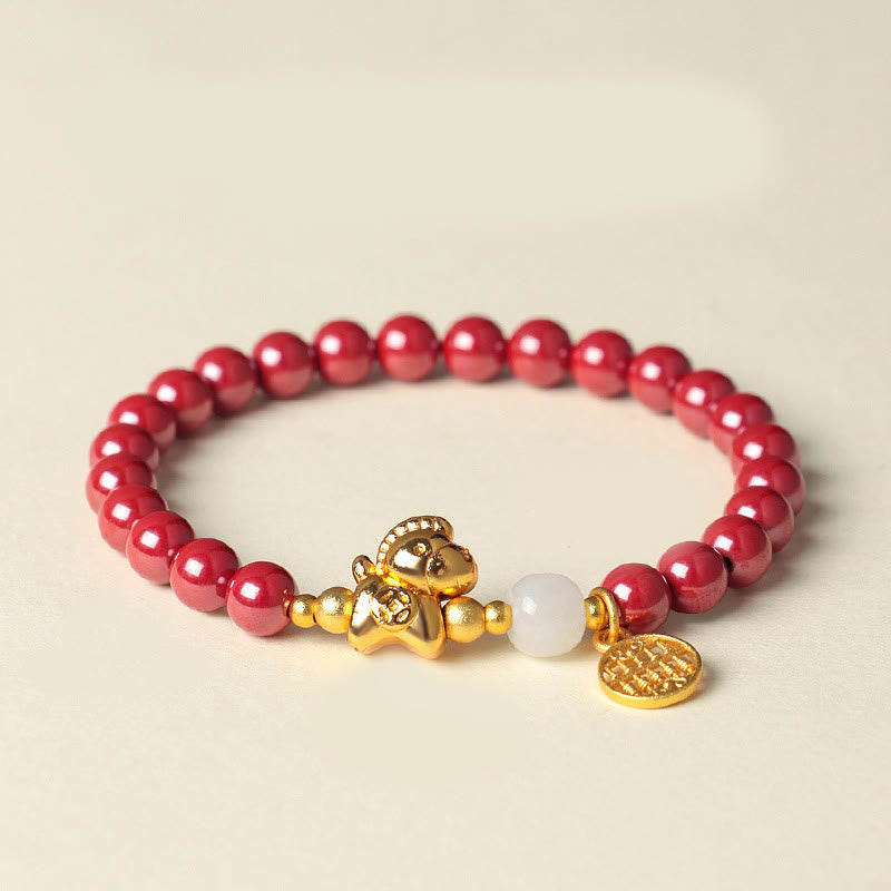 Bracelet de concentration en jade Hetian cinabre naturel de l'année du cheval Buddha Stones - Cinabre impérial (circonférence du poignet : 13-15 cm) - image 0