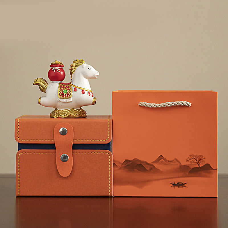 Buddha Stones, zodiaque chinois, année du cheval, caractère Fu, prospérité, décoration de la maison - Cheval blanc avec poche (8,5 x 4,3 x 7,5 cm) - image 5