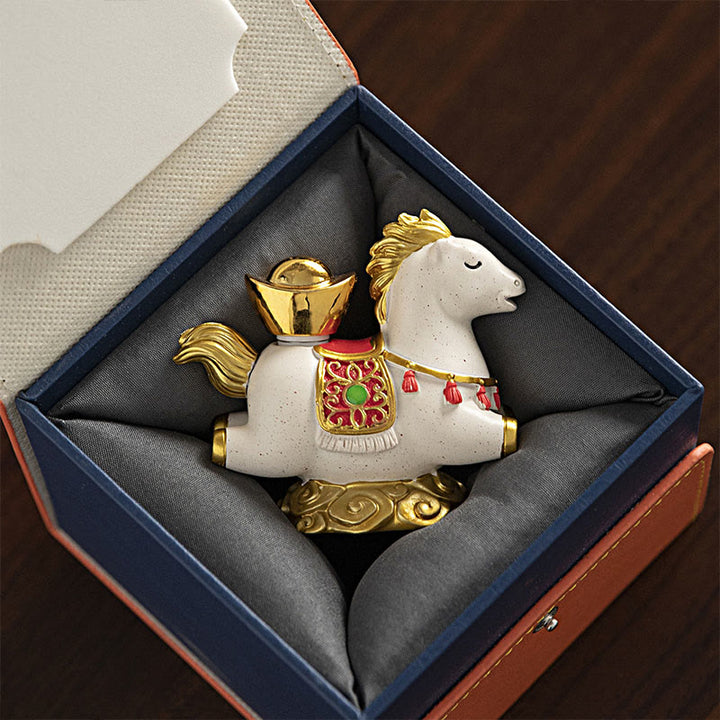 Buddha Stones, zodiaque chinois, année du cheval, caractère Fu, prospérité, décoration de la maison - Cheval blanc avec Sycee (8,5 x 4,3 x 7,5 cm) - image 0
