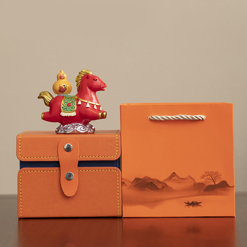 Buddha Stones, zodiaque chinois, année du cheval, caractère Fu, prospérité, décoration de la maison - Cheval rouge avec gourde (8,5 x 4,3 x 7,5 cm) - image 14