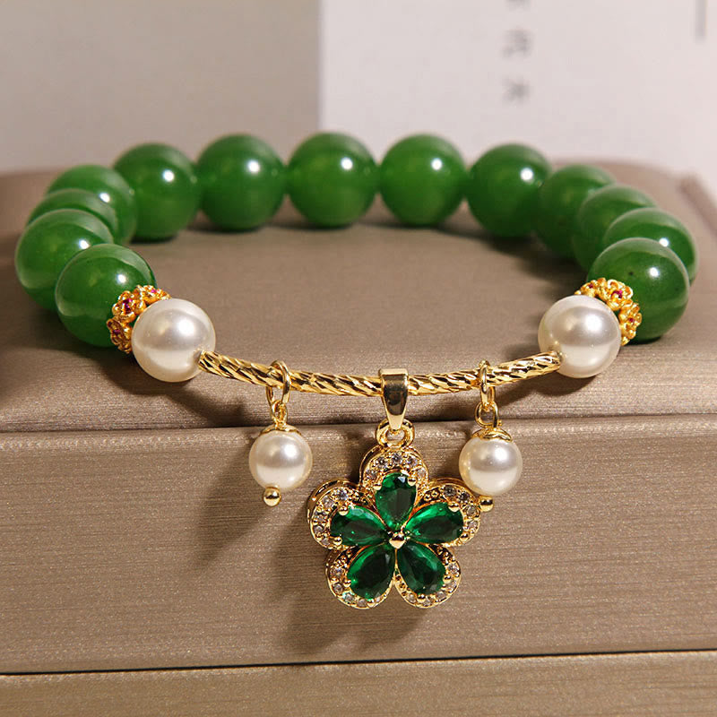 Bracelet d'équilibre en jaspe vert et perles de fleurs Buddha Stones - image 2