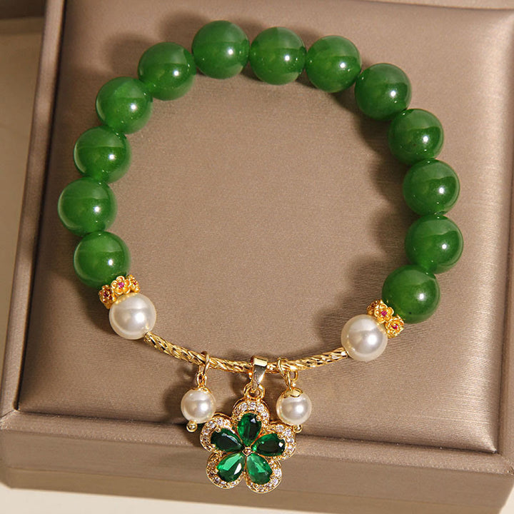 Bracelet d'équilibre en jaspe vert et perles de fleurs Buddha Stones - image 4