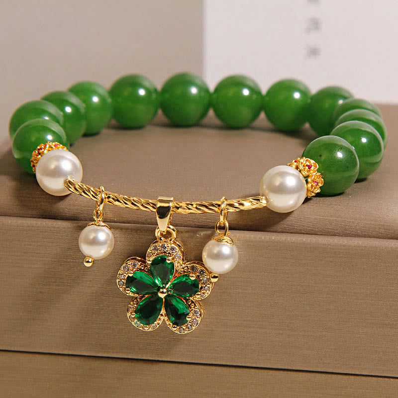 Bracelet d'équilibre en jaspe vert et perles de fleurs Buddha Stones - image 1