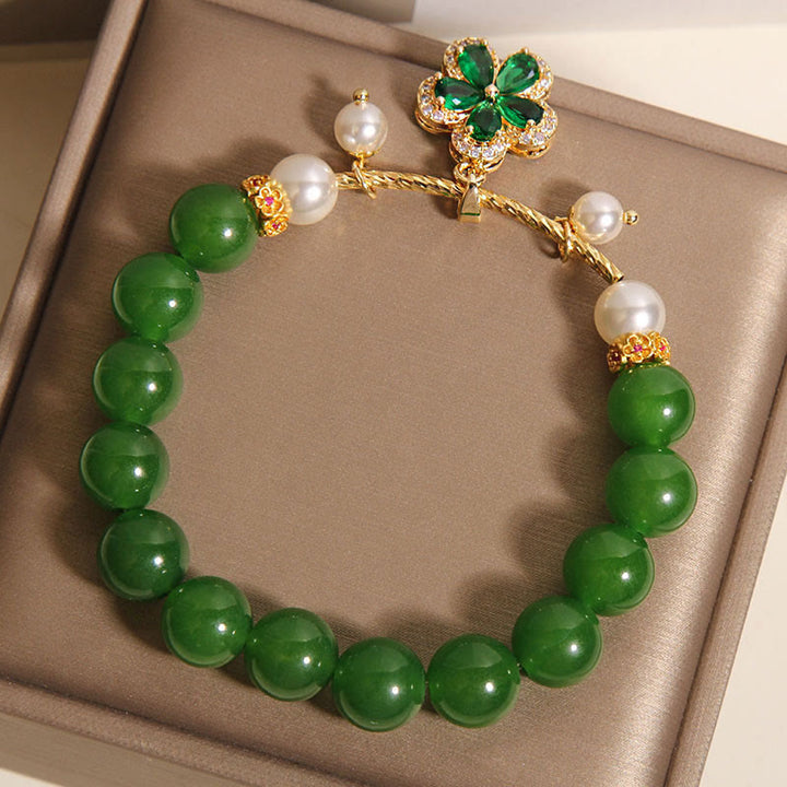 Bracelet d'équilibre en jaspe vert et perles de fleurs Buddha Stones - image 6
