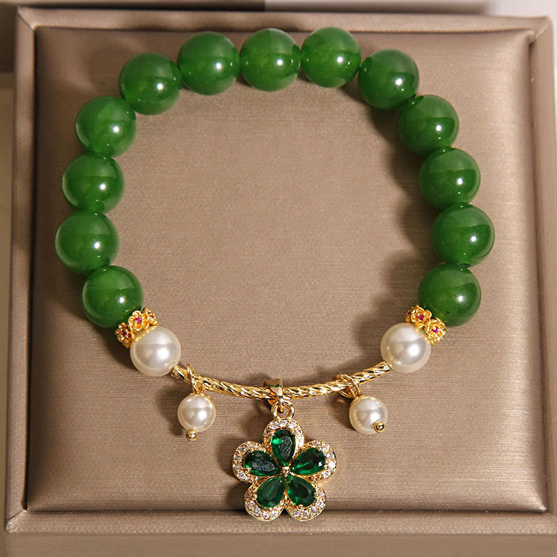 Bracelet d'équilibre en jaspe vert et perles de fleurs Buddha Stones - image 3