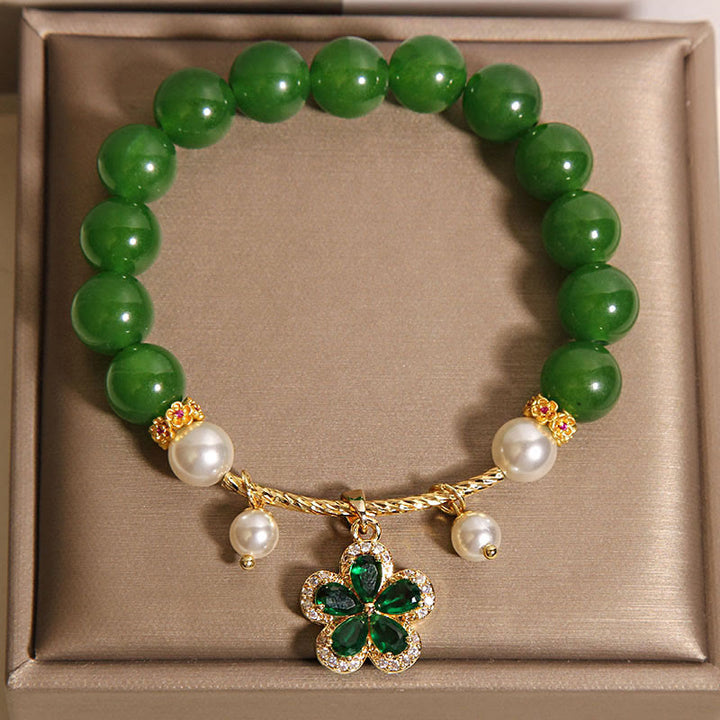 Bracelet d'équilibre en jaspe vert et perles de fleurs Buddha Stones - image 3