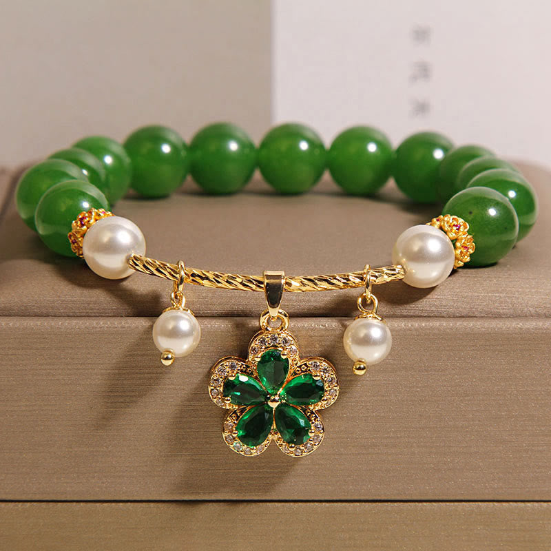 Bracelet d'équilibre en jaspe vert et perles de fleurs Buddha Stones - Jaspe vert (circonférence du poignet : 15-17 cm) - image 0