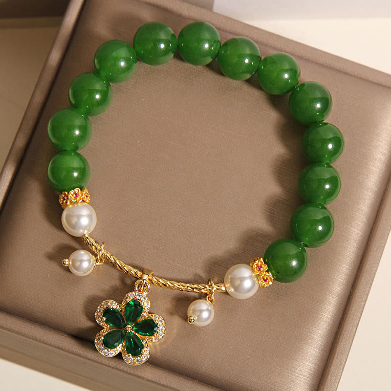 Bracelet d'équilibre en jaspe vert et perles de fleurs Buddha Stones - image 5