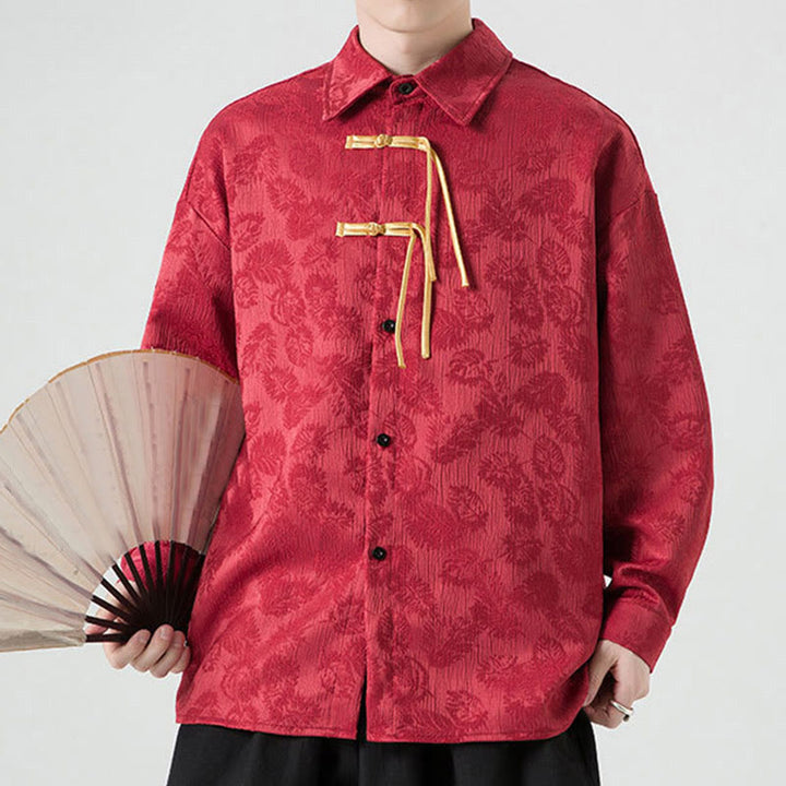 Veste de costume Tang à manches longues pour homme, motif feuilles et boutons de grenouille , Buddha Stones - image 6
