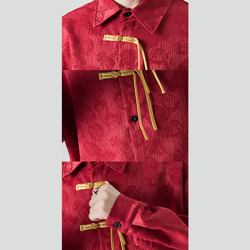 Veste de costume Tang à manches longues pour homme, motif feuilles et boutons de grenouille , Buddha Stones - image 7
