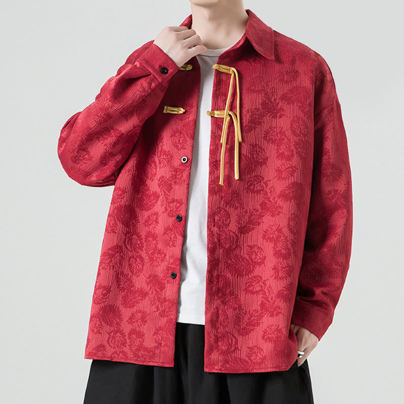 Veste de costume Tang à manches longues pour homme, motif feuilles et boutons de grenouille , Buddha Stones - image 3