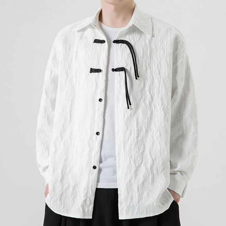 Veste de costume Tang à manches longues pour homme, motif feuilles et boutons de grenouille , Buddha Stones - image 18