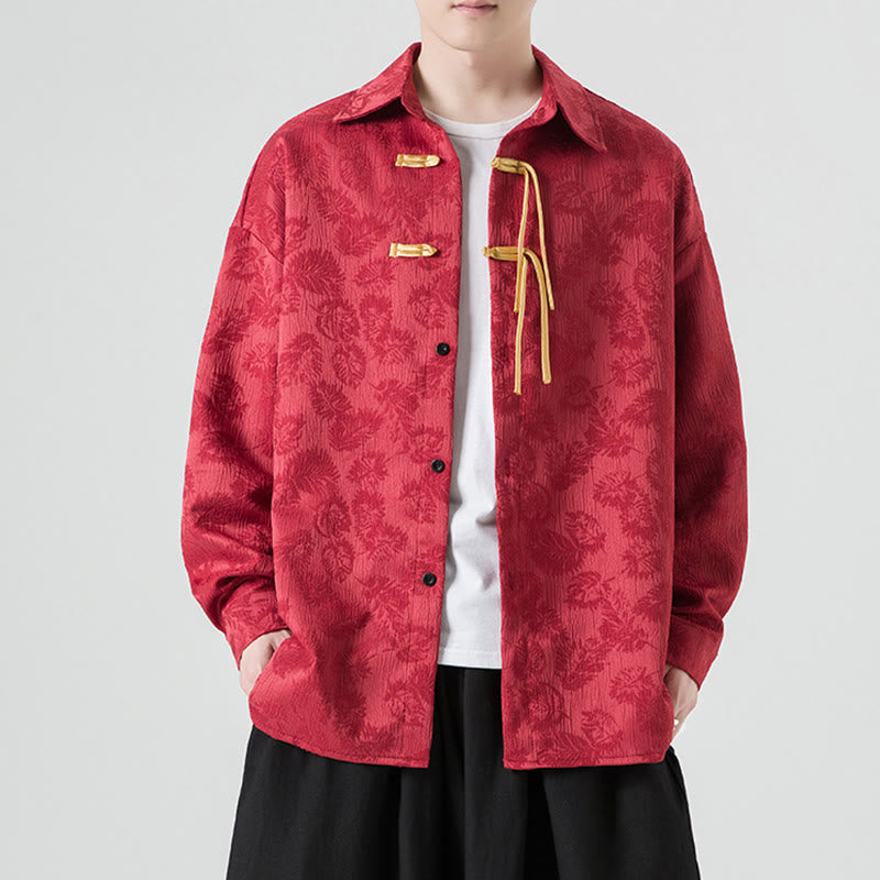 Veste de costume Tang à manches longues pour homme, motif feuilles et boutons de grenouille , Buddha Stones - image 1