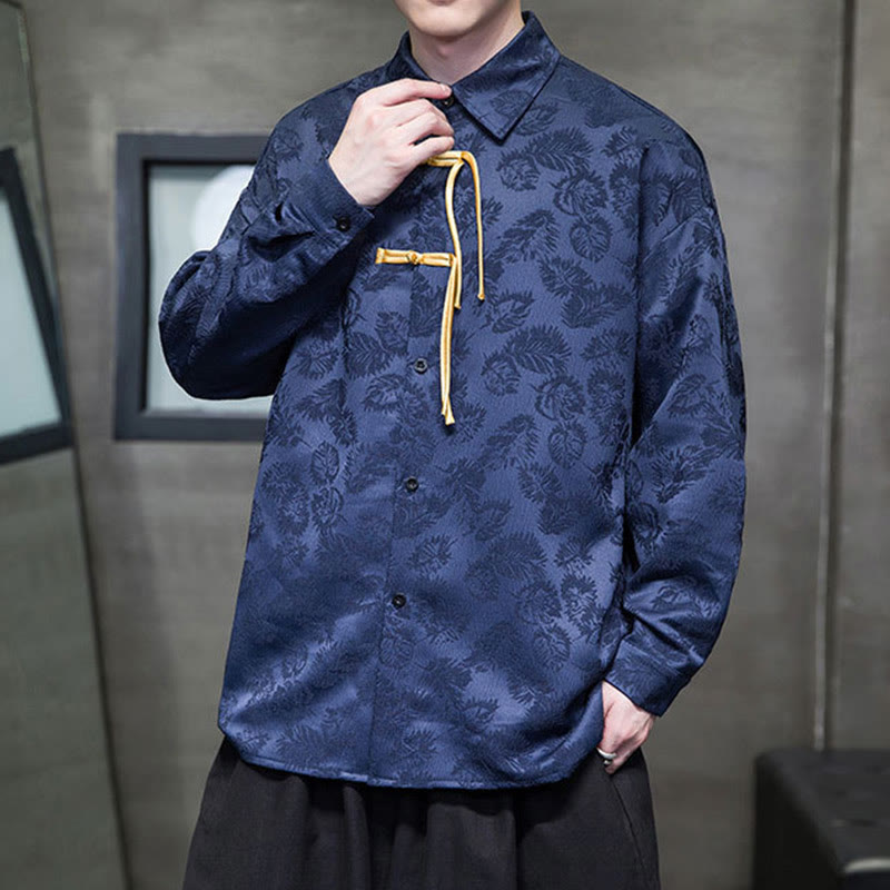 Veste de costume Tang à manches longues pour homme, motif feuilles et boutons de grenouille , Buddha Stones - image 15