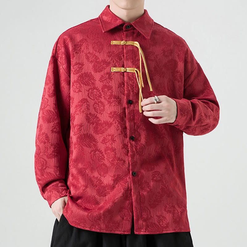 Veste de costume Tang à manches longues pour homme, motif feuilles et boutons de grenouille , Buddha Stones - Cramoisi - États-Unis/Royaume-Uni/AU50, EU60 (5XL) - image 0